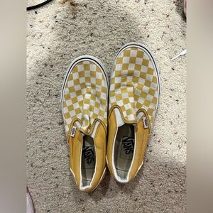 Vans yellow white checkered shoes men’s 7 women’s 8.5